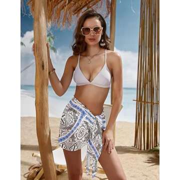 Ekouaer Womens Short Sarong Wrap Beach Sheer Chiffon Cover Up Swimwear Wrap