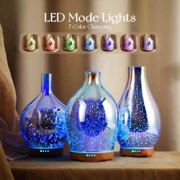 Porseme 280ml Essential Oil Diffuser 3D Glass Aromatherapy Ultrasonic Humidifier - Auto Shut-Off, Ti...
