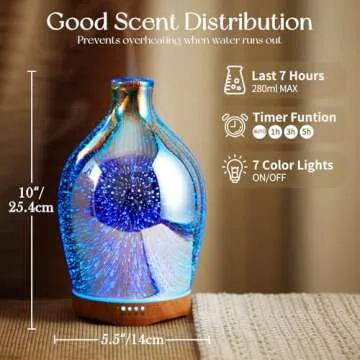 Porseme 280ml Essential Oil Diffuser 3D Glass Aromatherapy Ultrasonic Humidifier - Auto Shut-Off, Timer Setting, BPA Free for Home Hotel Yoga Leisure SPA Gift