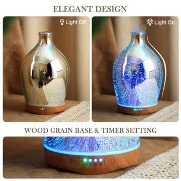 Porseme 280ml Essential Oil Diffuser 3D Glass Aromatherapy Ultrasonic Humidifier - Auto Shut-Off, Timer Setting, BPA Free for Home Hotel Yoga Leisure SPA Gift