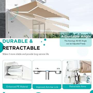 AECOJOY 8.2'×6.5' Manual Retractable Awning Sun Shade Patio Awning Cover Outdoor Patio Canopy Sunse...