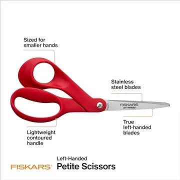 Fiskars Petite Left Handed Scissors, Crafting and Sewing Stainless Steel Scissors for Smaller Hands,...
