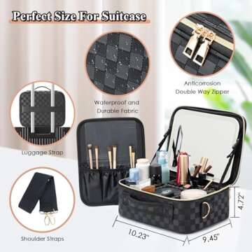 Travel Makeup Bag with LED Mirror Make up Case with Lighted Mirror 3 Color Setting Cosmetic Makeup B...