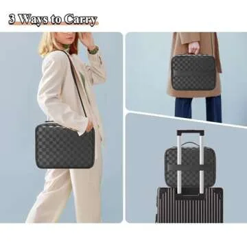 Travel Makeup Bag with LED Mirror Make up Case with Lighted Mirror 3 Color Setting Cosmetic Makeup Box Organizer Vanity Case for Women Beauty Tools Accessories Case Rechargeable (Black, Middle)