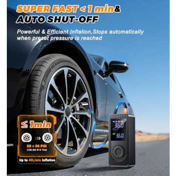 Compact Tire Inflator with Fast Inflation & LED Light