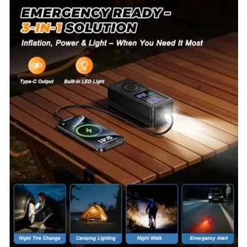 Compact Tire Inflator with Fast Inflation & LED Light