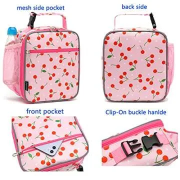 FlowFly Kids Lunch box Insulated Soft Bag Mini Cooler Back to School Thermal Meal Tote Kit for Girls, Boys, Cherry