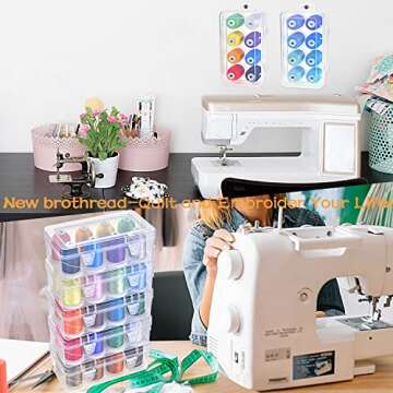New brothread - 20 Options - 8 Snap Spools of 1000m Each Polyester Embroidery Machine Thread with Clear Plastic Storage Box for Embroidery & Quilting - Different Green
