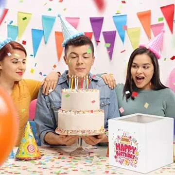 Moretoes 12 Pcs Cake Box, Tall Cake Boxes with Window in 3 Sizes 12x12x12 10x10x10 8x8x8 Inches, Bakery Boxes Disposable Carrier Take Out Container, 2 or 3 Tier for Valentine's Day Mother's Day