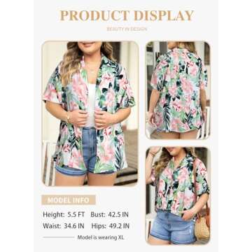 Eytino Womens Plus Size Hawaiian Shirt V Neck Floral Tropical Printed Tops Short Sleeve Open Front Button Up Shirts Summer Oversize Shirts White Printed 3X
