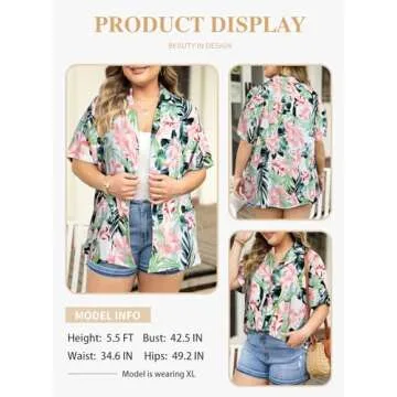 Eytino Womens Plus Size Hawaiian Shirt V Neck Floral Tropical Printed Tops Short Sleeve Open Front Button Up Shirts Summer Oversize Shirts White Printed 3X