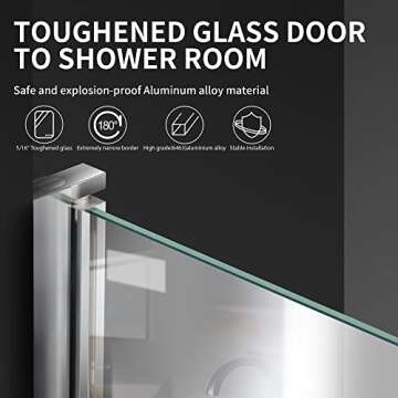 Shower Frameless Glass Door for Bathtub, 30”×55” Hinged Tub Shower Screen, Tempered Glass Tub Door, Chrome Pivot Bathroom Shower Door Panel