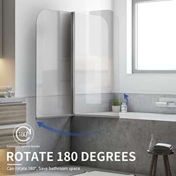 Shower Frameless Glass Door for Bathtub, 30”×55” Hinged Tub Shower Screen, Tempered Glass Tub Door, Chrome Pivot Bathroom Shower Door Panel