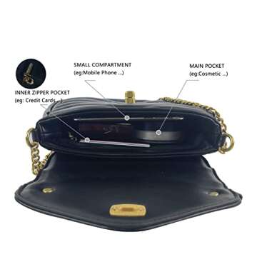 CHYUANX Small Quilted Crossbody Bags For Women, Quilted Purses For Women Handbags With Coin Purse Removable Crossbody Strap (Black)