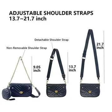 CHYUANX Small Quilted Crossbody Bags For Women, Quilted Purses For Women Handbags With Coin Purse Removable Crossbody Strap (Black)