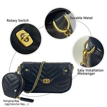 CHYUANX Small Quilted Crossbody Bags For Women, Quilted Purses For Women Handbags With Coin Purse Removable Crossbody Strap (Black)