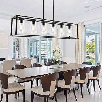 VINLUZ 6-Light Chandeliers Black Finished Farmhouse Dining Room Lighting Fixtures Hanging Industrial...