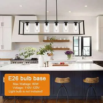 VINLUZ 6-Light Chandeliers Black Finished Farmhouse Dining Room Lighting Fixtures Hanging Industrial Modern Kitchen Island Pendant Lighting with Clear Glass Ceiling Lights for Restaurant Bar Hotel