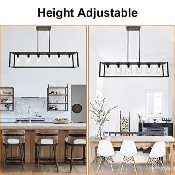 VINLUZ 6-Light Chandeliers Black Finished Farmhouse Dining Room Lighting Fixtures Hanging Industrial Modern Kitchen Island Pendant Lighting with Clear Glass Ceiling Lights for Restaurant Bar Hotel