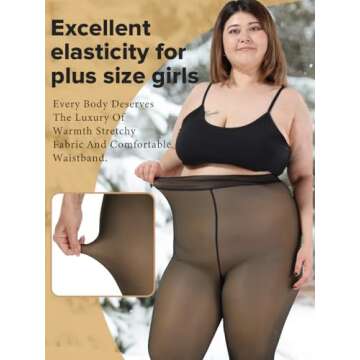 JS LifeStyle Plus Size Fleece Lined Tights Leggings Women, Warm Plus Size Tights Thermal Magic Leggi...