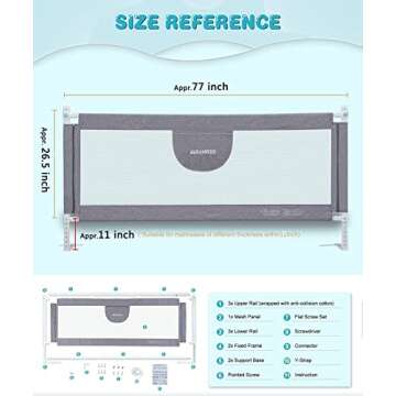 MBQMBSS Bed Rails for Toddlers - 60 70 80 Inch Extra Long Baby Bed Rail Guard with Y-Strap for Kids ...