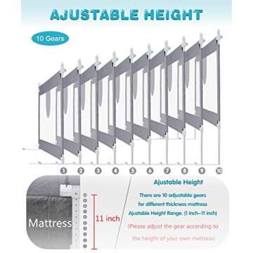 MBQMBSS Bed Rails for Toddlers - 60 70 80 Inch Extra Long Baby Bed Rail Guard with Y-Strap for Kids Twin,Double,Full Size Queen & King Mattress (Gray/White) (1Side: 80 Inch(L) X30(H))