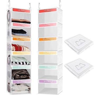 Amylove 2 Pack 6 Weekly Shelf Hanging Closet Organizer for Kids - Fun and Practical Clothing Storage...