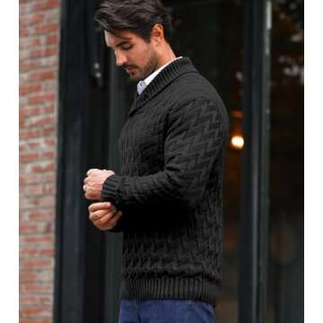 KAVIANA Men's Shawl Collar Pullover Sweater for Winter