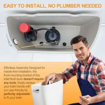 Hidnvefen Toilet Handle Replacement Kit Universal Toilet Flush Handle, Zinc Alloy Toilet Tank Trip Lever with H2 Brass Arm, Compatible with American Standard/Mansfield Toilet, Side-Mounted