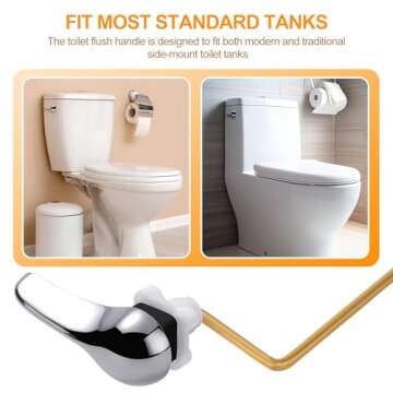 Hidnvefen Toilet Handle Replacement Kit Universal Toilet Flush Handle, Zinc Alloy Toilet Tank Trip Lever with H2 Brass Arm, Compatible with American Standard/Mansfield Toilet, Side-Mounted