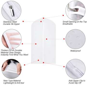 Suit Bags for Closet Storage Hanging Garment Bag 24''X40'' Lightweight Clear Full Zipper Suit Bags (Set of 6) PEVA Breathable Garment Cover for Suit Closet Clothes Storage