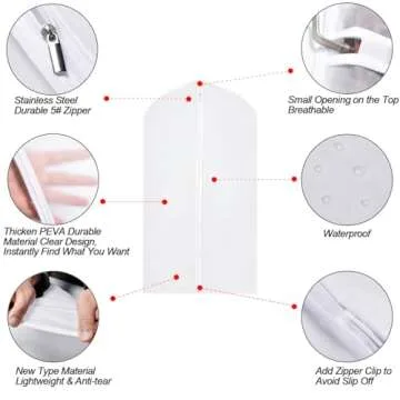 Suit Bags for Closet Storage Hanging Garment Bag 24''X40'' Lightweight Clear Full Zipper Suit Bags (Set of 6) PEVA Breathable Garment Cover for Suit Closet Clothes Storage