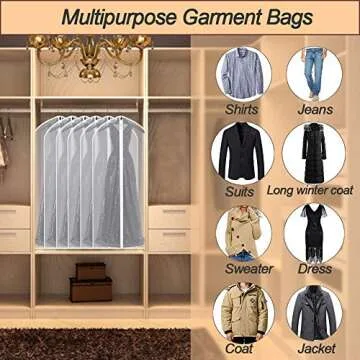 Suit Bags for Closet Storage Hanging Garment Bag 24''X40'' Lightweight Clear Full Zipper Suit Bags (Set of 6) PEVA Breathable Garment Cover for Suit Closet Clothes Storage