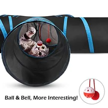 Pawaboo Cat Tunnel Tube 5 Way Tunnels 25x40cm Extensible Collapsible Cat Play Tent Interactive Toy Maze Cat House with Balls and Bells for Cat Kitten Kitty Rabbit Small Animal, Blue