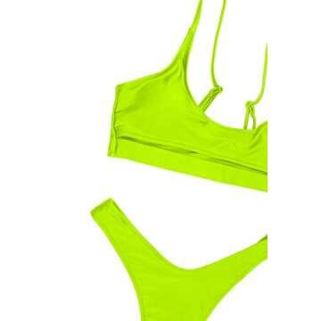 FAFOFA Womens Sexy Bikini Bathing Suit Low Scoop Neck Spaghetti Straps Cut Out Underboob Crop Top High Cut Cheeky Bottom 2PCS Swimsuit Beachwear Lemon Green L