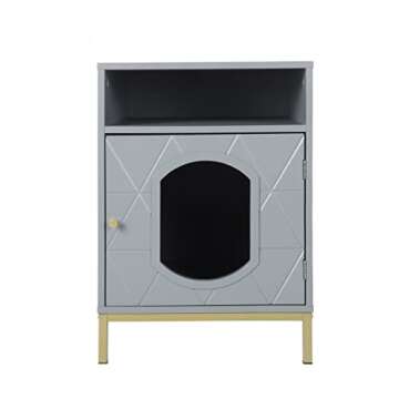 Pet Litter Box Furniture, Cat Washroom Storage Bench Pet House, Particle Board Cat House Nightstand End Table, Living Room Storage Cabinet with Cat-Sized Hole