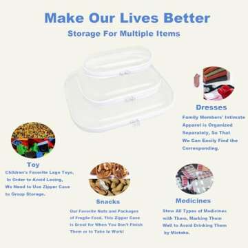 Clear Hard Plastic Zipper Case,Transparent Double Zippers Hard Pouch with 3pcs,Portable Travel Organizer Bin for Toy Storage