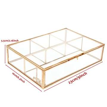 HighFree Gold Glass Tea Bag Organizer, Tea bag Storage Glass Box with Lid, Counter Top Collection Bo...