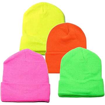 Vibrant OPT Brand Neon Beanie Caps Set for All Ages