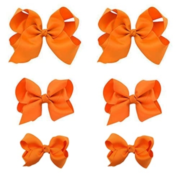 Orange Bows for Girls - 6PCS Hand-made Grosgrain Ribbon Hair Bows for Little Girls