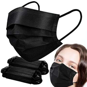Black Disposable Mask For Women Men Disposable Masks 100pcs 3 Ply Teens Disposable Mask For Adults U...