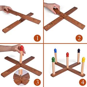 FUN LITTLE TOYS Wooden Ring Toss Games for Kids, Hand Held Fun Outdoor Games for Adults and Family, ...