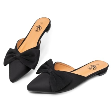 Trary Mules for Women Flats Comfortable, Bow Pointed Toe Womens Mules, Flats Mules Shoes for Women, Cute Mule Women's Mules & Clogs, Slip On Womens Mules Flats, Backless Loafers Mule Shoes for Women