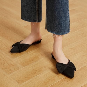 Trary Mules for Women Flats Comfortable, Bow Pointed Toe Womens Mules, Flats Mules Shoes for Women, Cute Mule Women's Mules & Clogs, Slip On Womens Mules Flats, Backless Loafers Mule Shoes for Women
