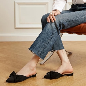 Trary Mules for Women Flats Comfortable, Bow Pointed Toe Womens Mules, Flats Mules Shoes for Women, Cute Mule Women's Mules & Clogs, Slip On Womens Mules Flats, Backless Loafers Mule Shoes for Women