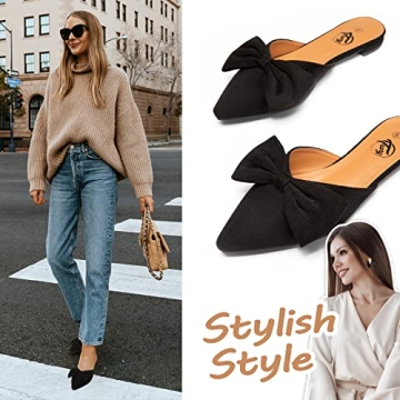 Trary Mules for Women Flats Comfortable, Bow Pointed Toe Womens Mules, Flats Mules Shoes for Women, Cute Mule Women's Mules & Clogs, Slip On Womens Mules Flats, Backless Loafers Mule Shoes for Women