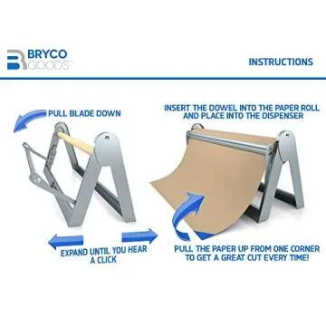 Bryco Goods 18” Paper Roll Dispenser and Cutter, Wall Mountable & Non-Slip Tabletop, Heavy-Duty Steel Frame – Kraft, Butcher, Freezer, Wrapping Paper Holder – for Home, Office, Craft Projects
