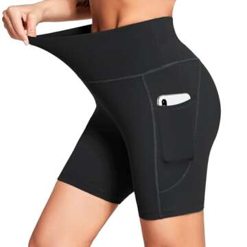 BALEAF Women's 6" High Waisted Biker Shorts Gym Workout Yoga Running Athletic Spandex Shorts with Po...