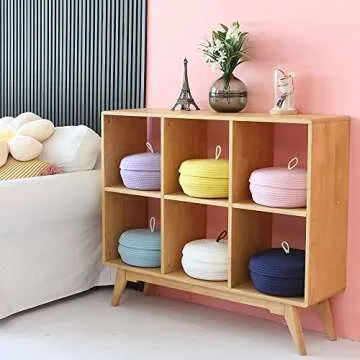 Sea Team Round Cotton Rope Storage Basket with Lid, Decorative Woven Storage Bin, Pot, Caddy, Organizer, Container for Snacks, Towels, Plants, 13 x 5.5 Inches (Large, Shallow, Lavender)