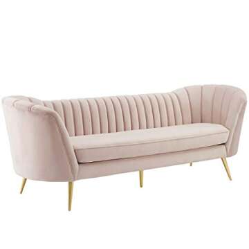 Modway EEI-3453 Opportunity Channel Tufted Curved Back Upholstered Performance Velvet Sofa in Pink